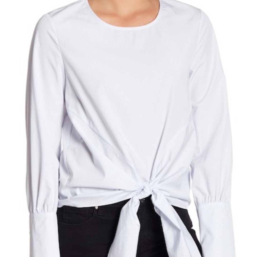 🚨SALE! NWT J.O.A. Front Tie Crop Blouse mini Check Pattern Cool Sleeve Detail S